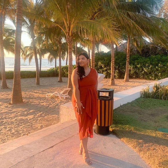 Burnt Orange One-Shoulder Dress Size 2X - Picture 2 of 5